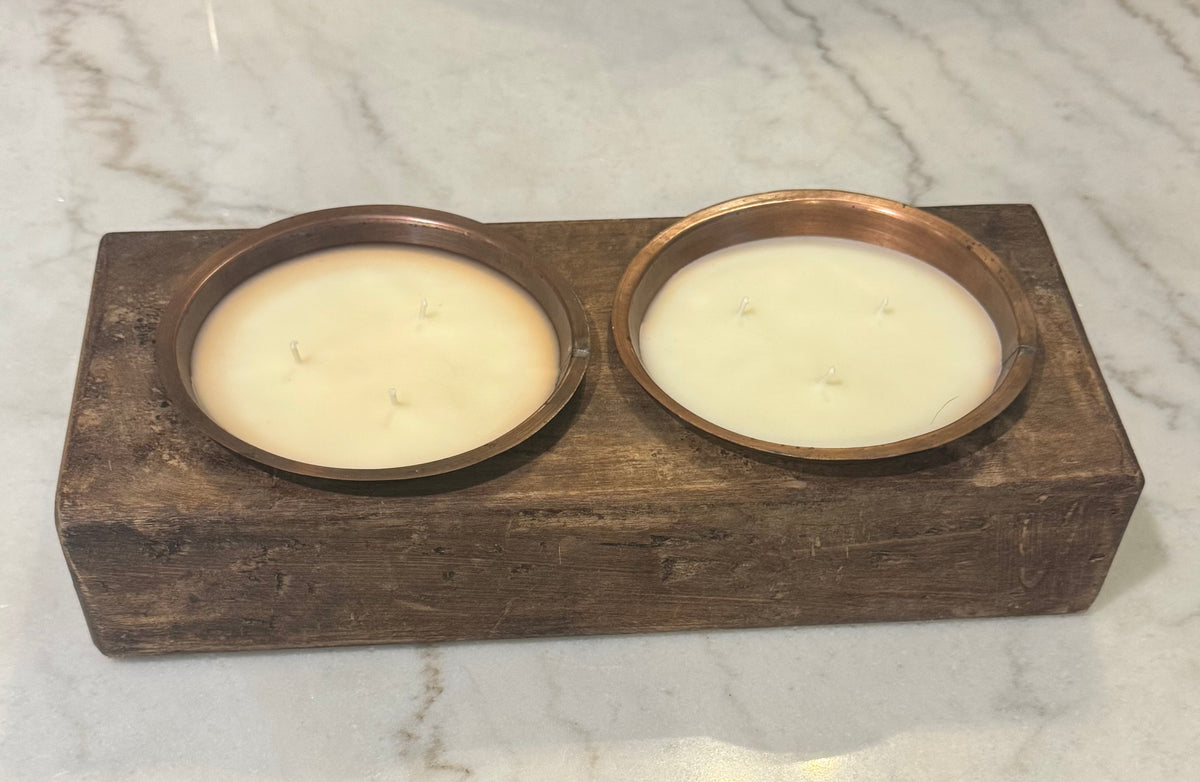 ARTISAN WOOD VESSEL FOR CANDLE INSERTS - DOUBLE