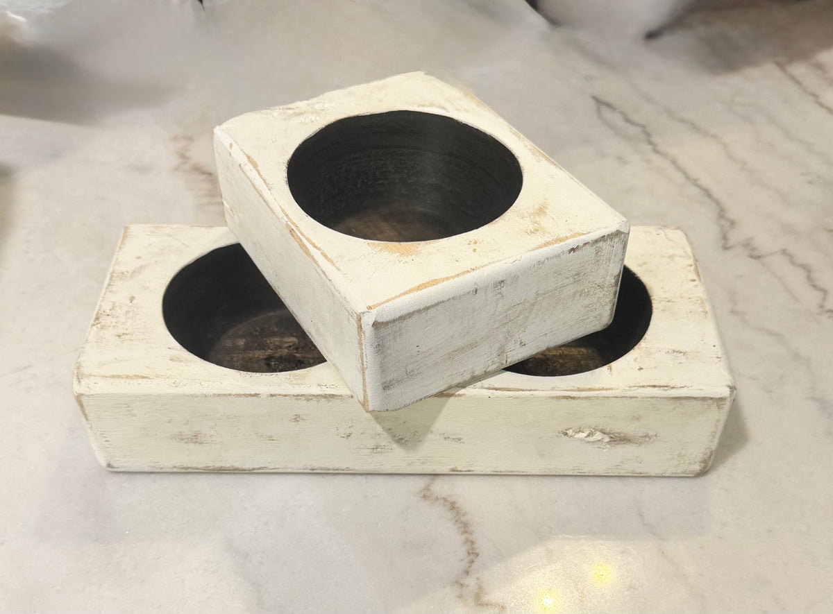 ARTISAN WOOD VESSEL FOR CANDLE INSERTS - DOUBLE