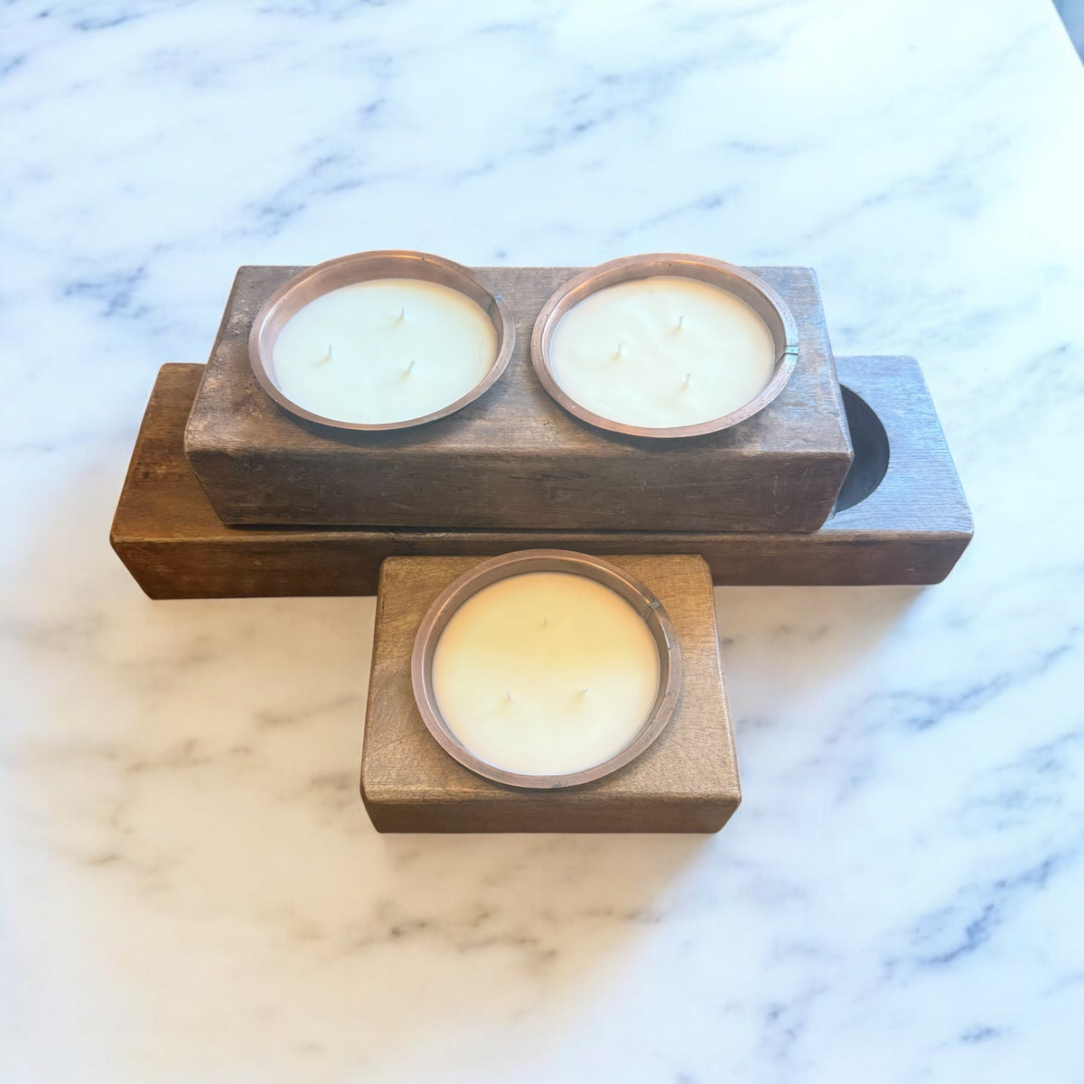 ARTISAN WOOD VESSEL FOR CANDLE INSERTS - DOUBLE