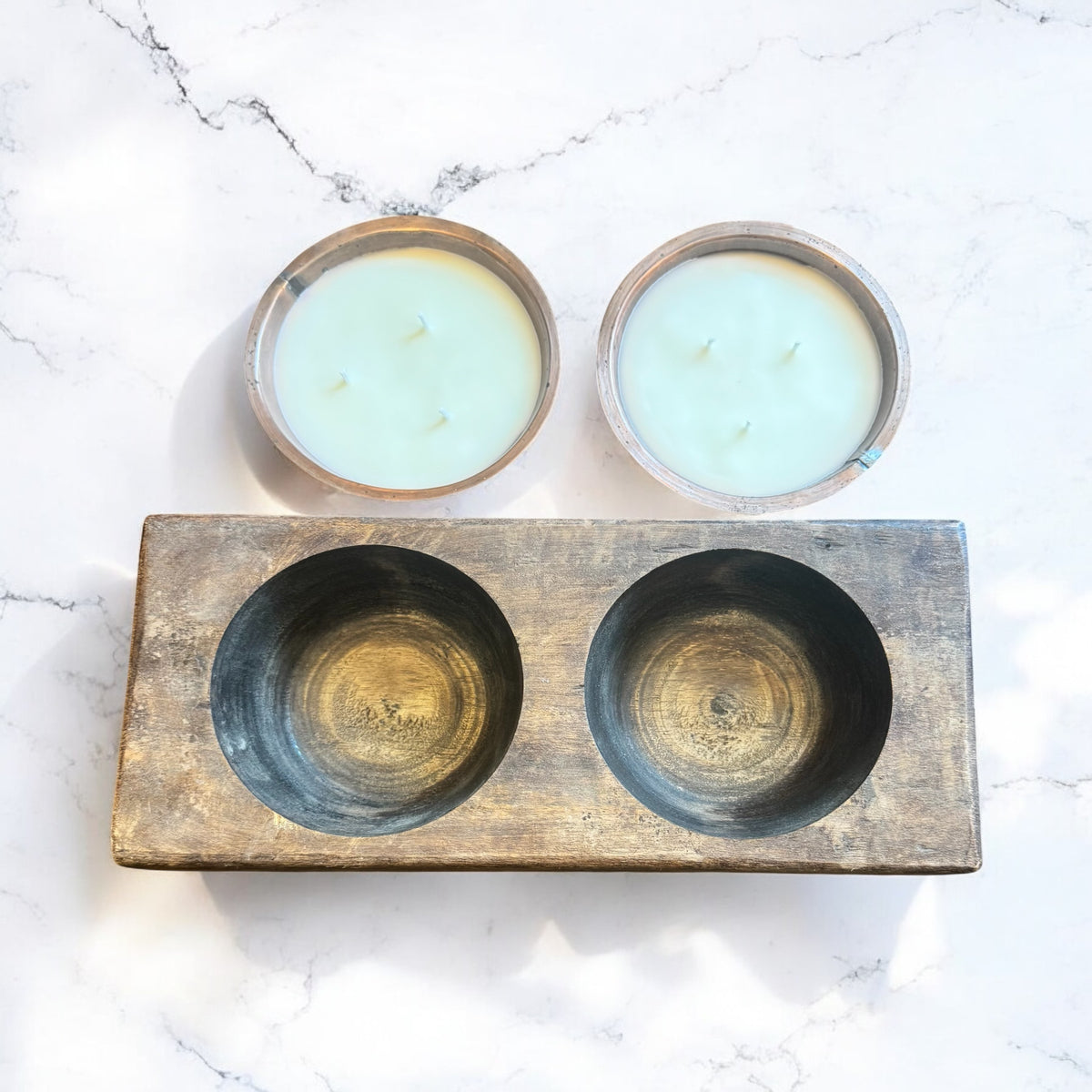ARTISAN WOOD VESSEL FOR CANDLE INSERTS - DOUBLE